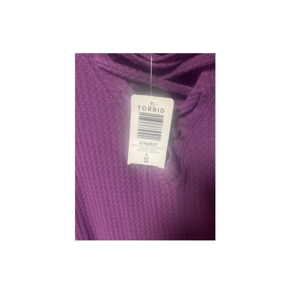 Torrid‎ Waffle Knit Lace Up V Neck Long Sleeve Top In Concord Grape NWT - Picture 7 of 9